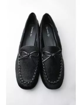 Tassel Trim Black Ponyskin Loafer By Sempre Di