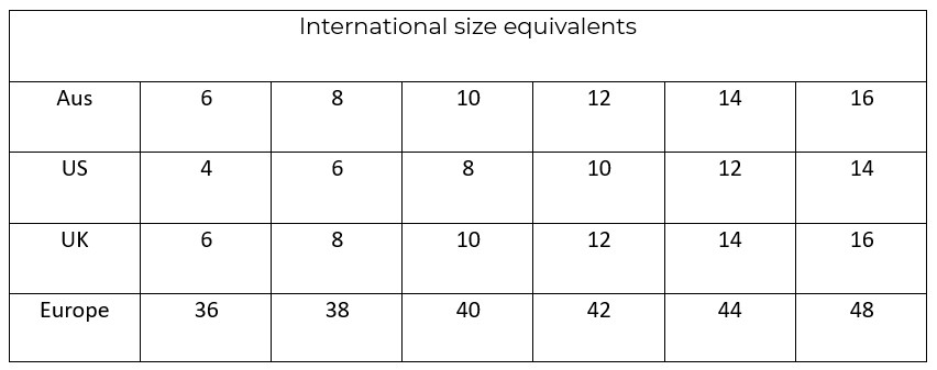 International Size Guide and Measuring Guide 